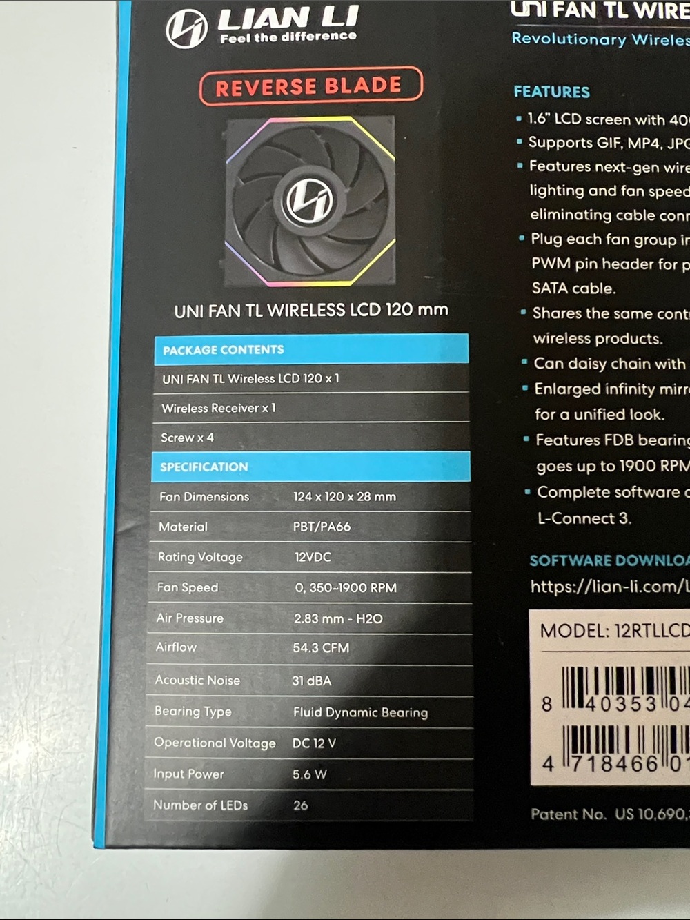 Lian Li Uni Fan TL Wireless LCD 120 ARGB Fan - Black - Picture 16 of 16